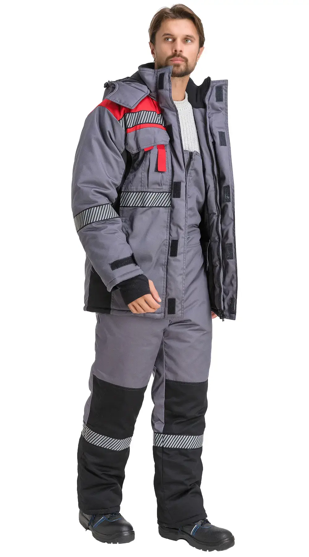 Куртка рабочая мужская зимняя утепленная RONTA KR581 с СОП темно-серая, красная, черная