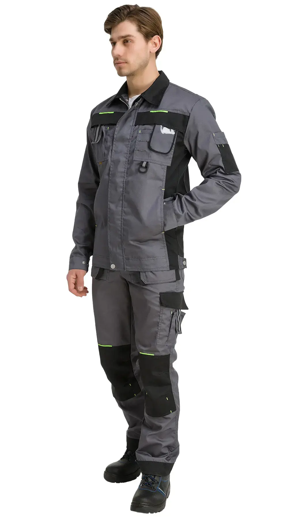 Костюм рабочий мужской летний RONTA KS810 с полукомбинезоном темно-серый, черный, лаймовый