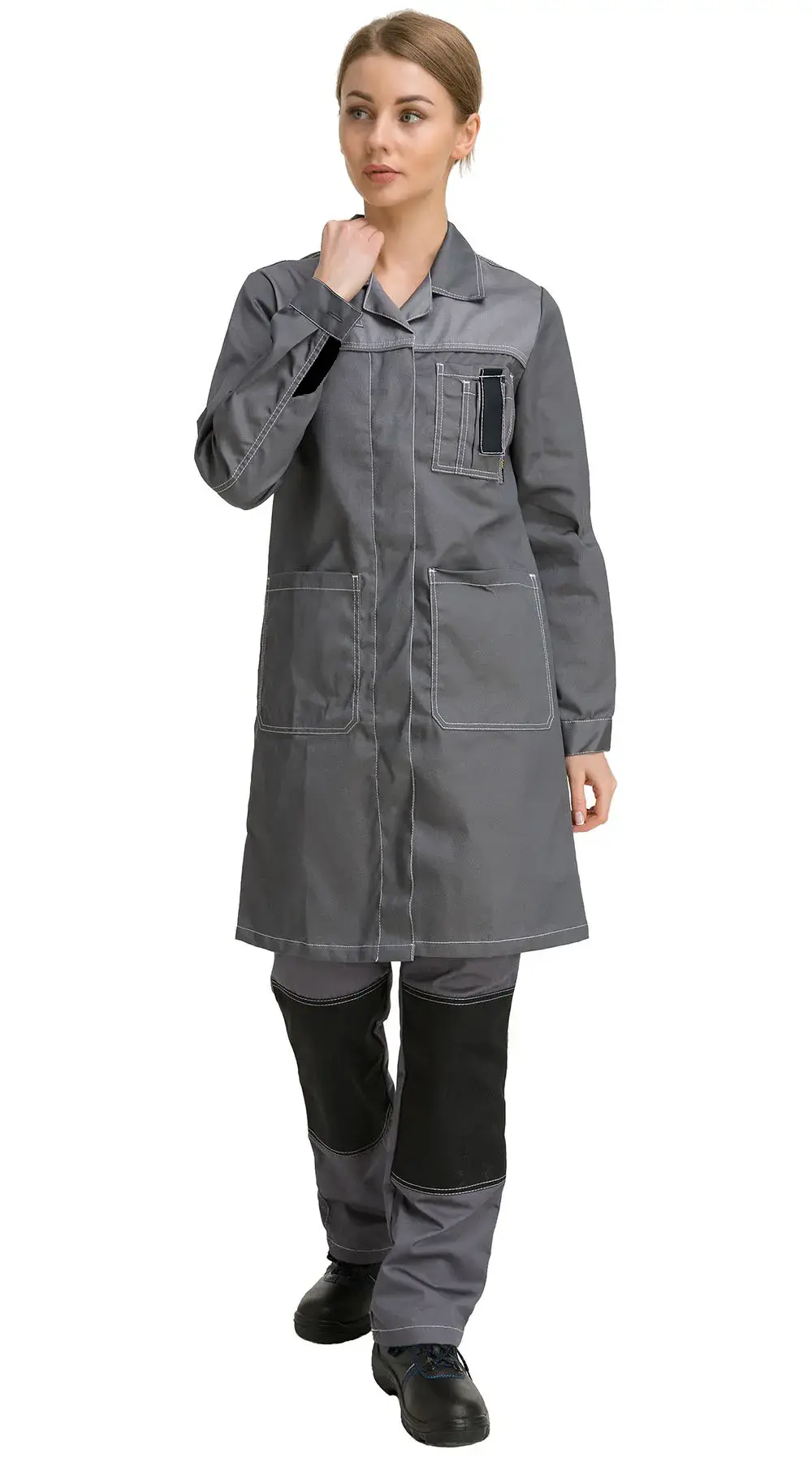 Халат рабочий женский летний RONTA HL101 темно-серый, светло-серый