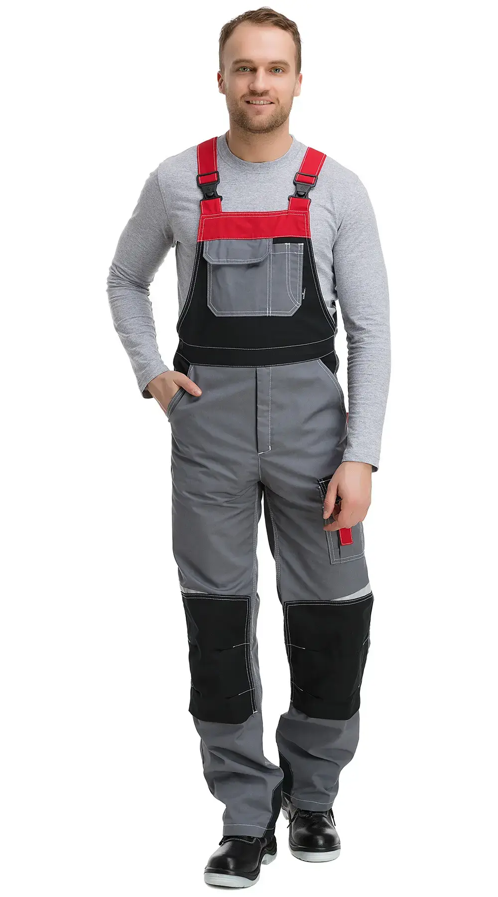 Полукомбинезон рабочий мужской летний RONTA PL207 темно-серый, черный, красный