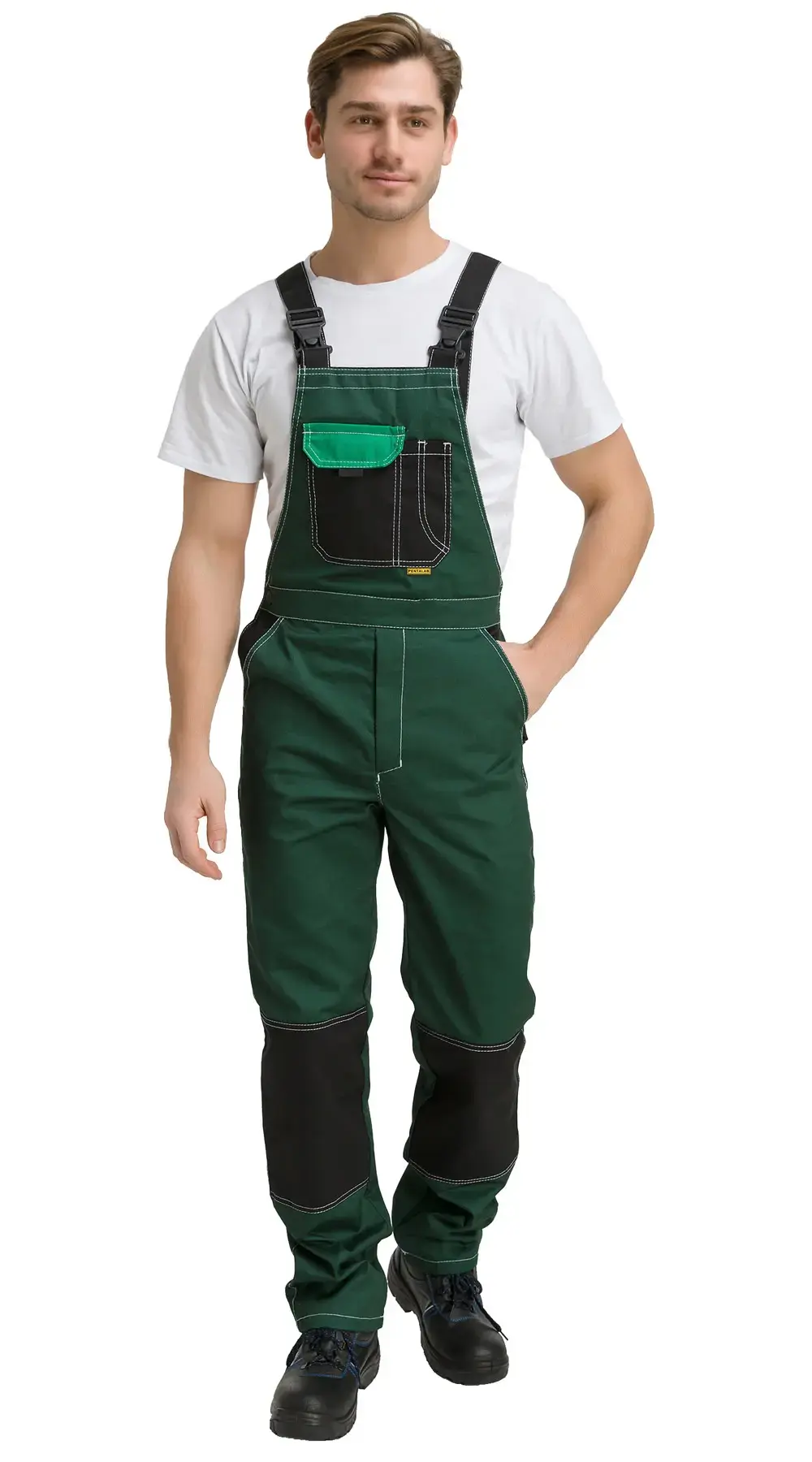 Костюм рабочий мужской летний RONTA KS212 с полукомбинезоном темно-зеленый, светло-зеленый, черный