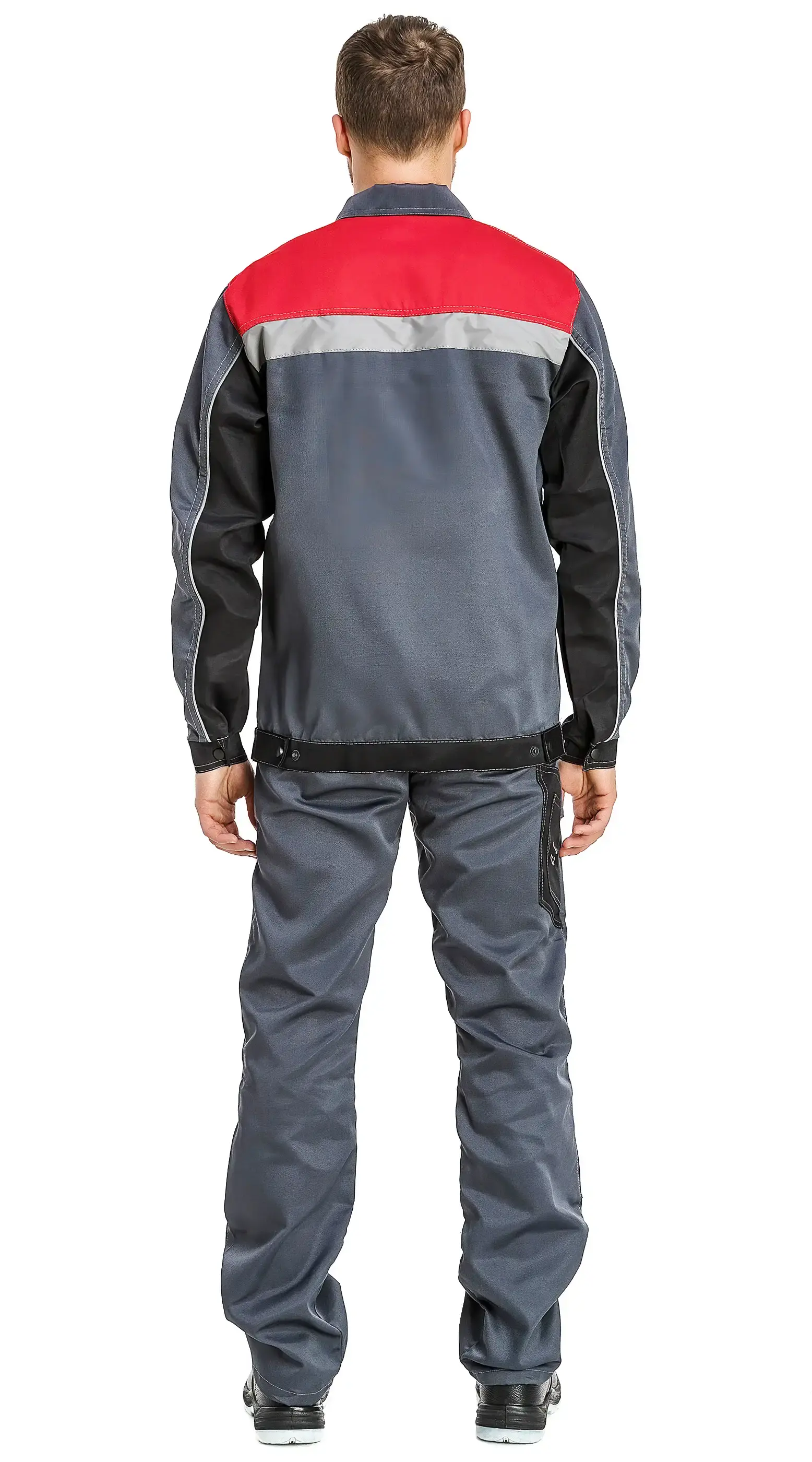 Костюм рабочий мужской летний RONTA KS818 с полукомбинезоном темно-серый, черный, красный