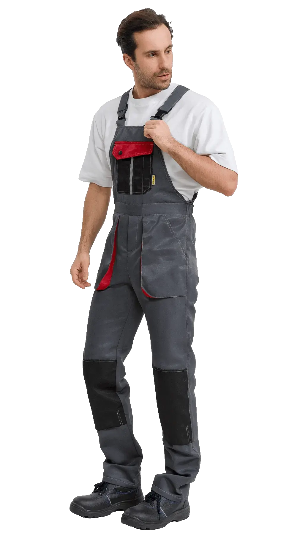 Полукомбинезон рабочий мужской летний RONTA PL818 темно-серый, черный, красный