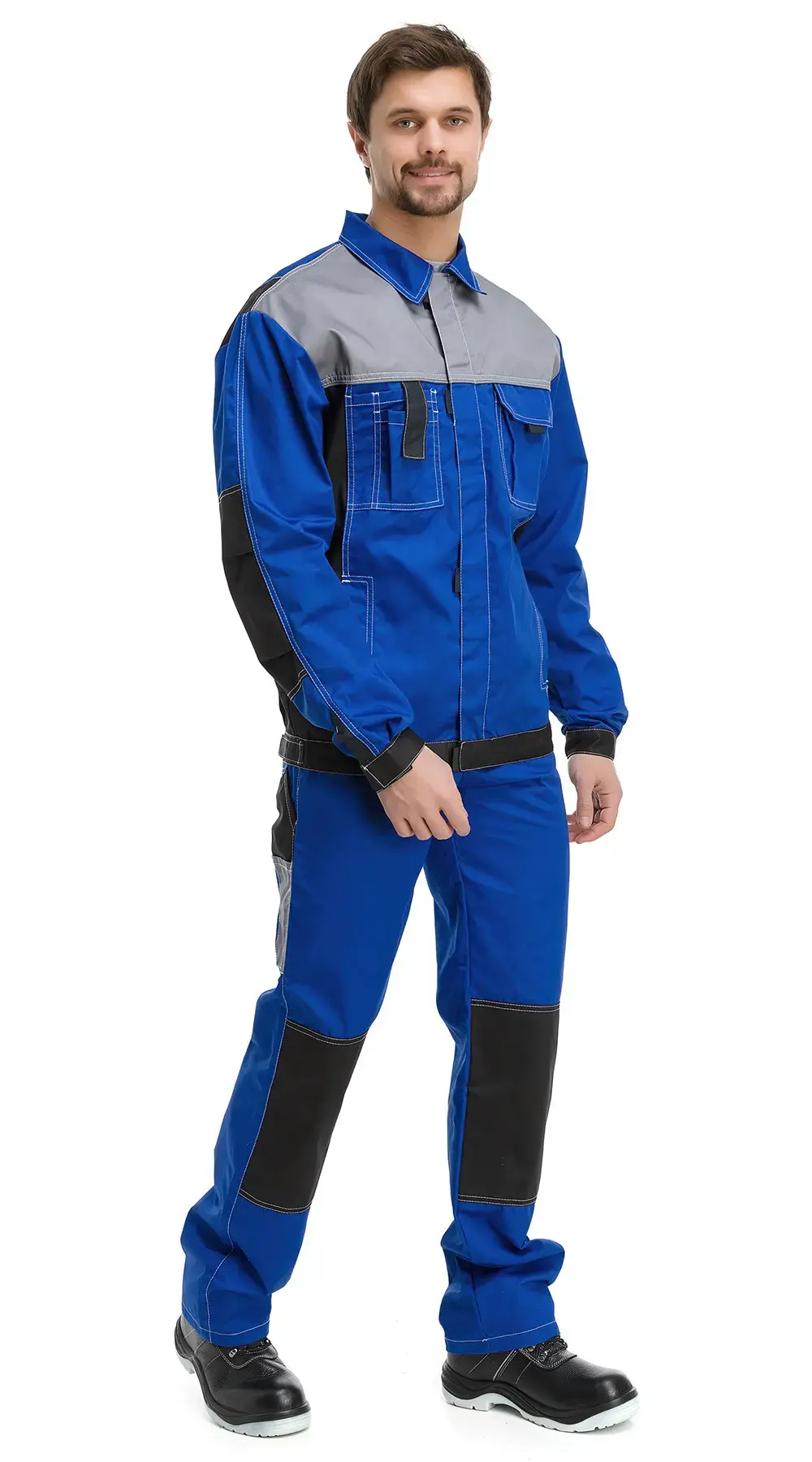 Костюм рабочий мужской летний RONTA KS212 с полукомбинезоном васильковый, серый, черный
