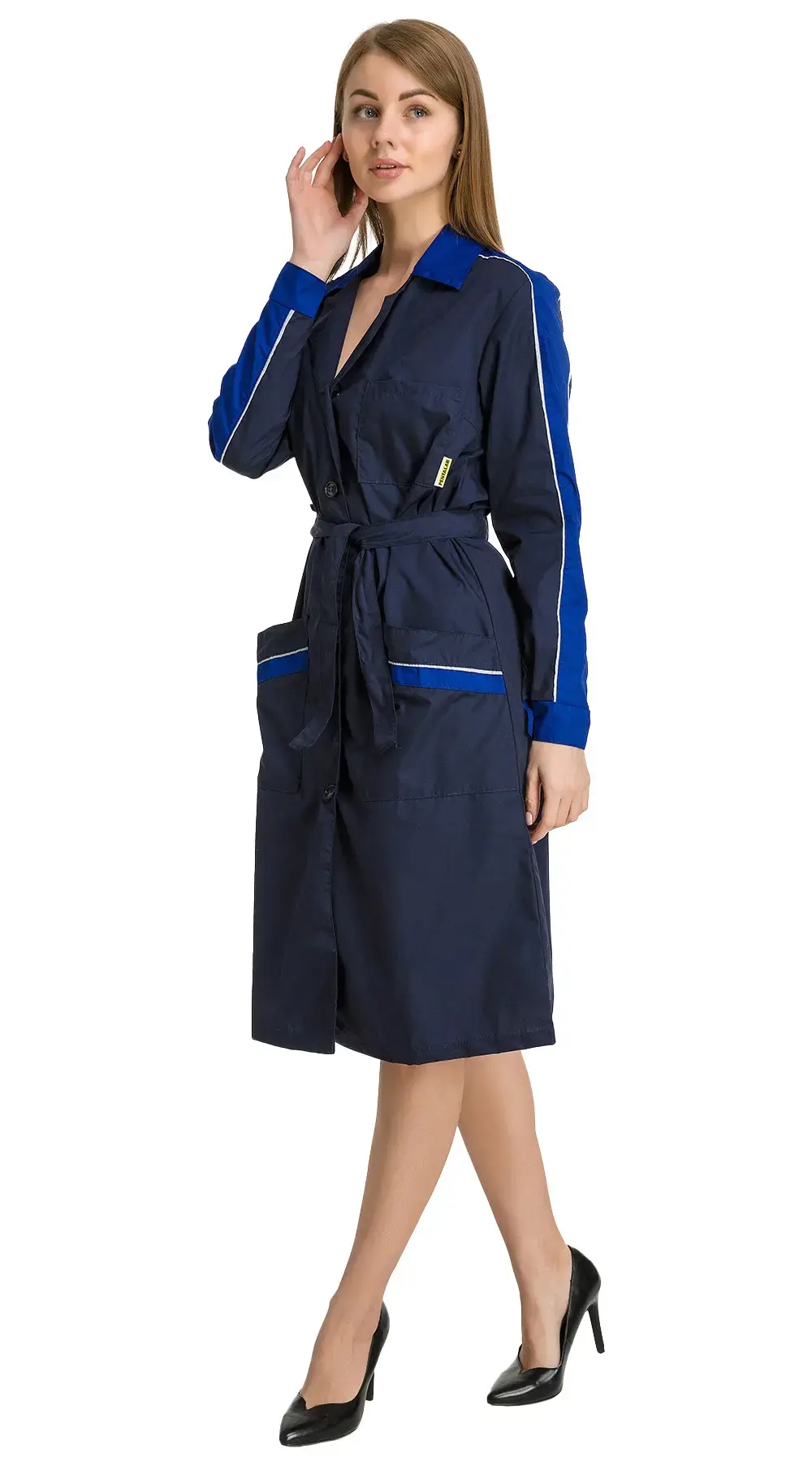 Халат рабочий женский летний RONTA HL509 темно-синий, васильковый