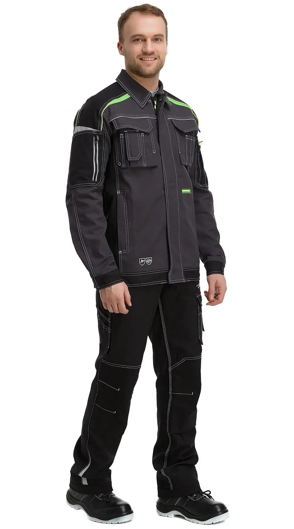 Куртка рабочая мужская летняя Техноавия "Стокгольм-Лайм" темно-серый, черный, лаймовый