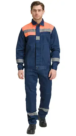 Костюм рабочий мужской летний RONTA KS812 с полукомбинезоном темно-синий, оранжевый
