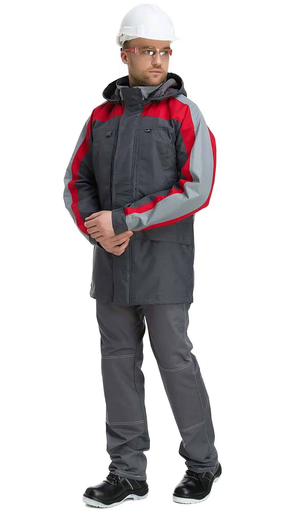 Куртка-ветровка рабочая мужская летняя Техноавиа "Реал" темно-серая, светло-серая, красная