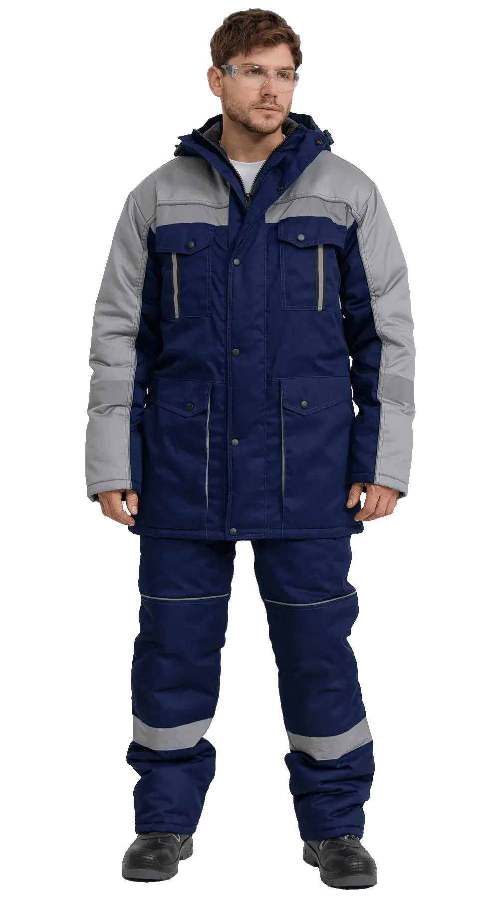 Костюм рабочий мужской утепленный зимний RONTA KS580 с полукомбинезом утепленный т.синий, св.серый
