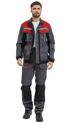 Костюм рабочий мужской летний RONTA KS806 с брюками темно-серый, черный, красный