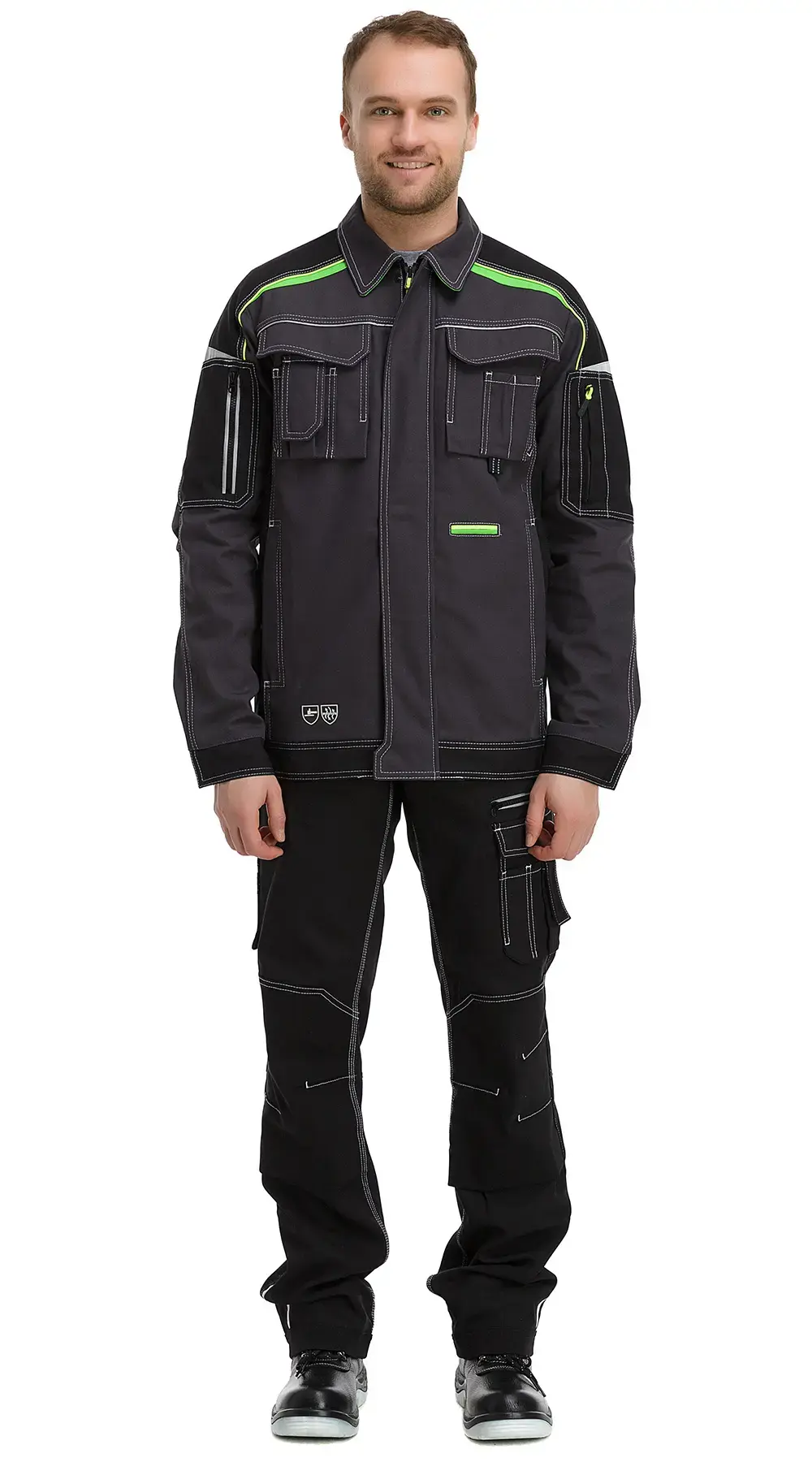 Куртка рабочая мужская летняя Техноавия "Стокгольм-Лайм" темно-серый, черный, лаймовый