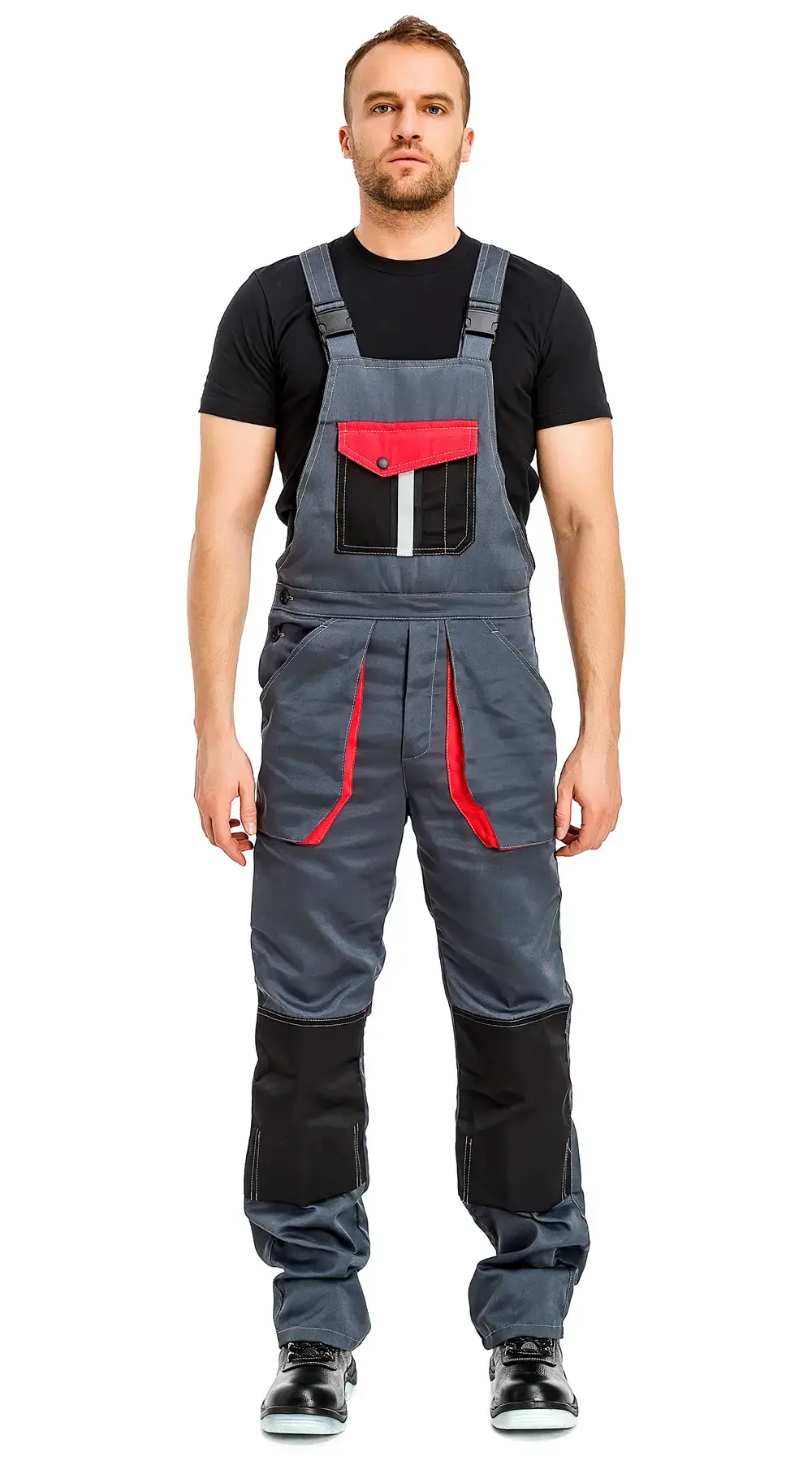 Костюм рабочий мужской летний RONTA KS818 с полукомбинезоном темно-серый, черный, красный
