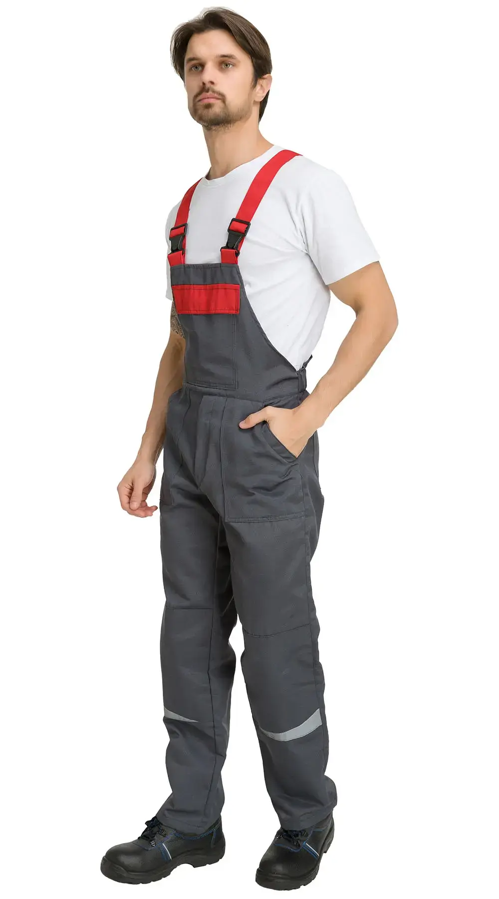 Костюм рабочий мужской летний RONTA KS591 с полукомбинезоном темно-серый, красный Костюм рабочий мужской летний RONTA KS591 с полукомбинезоном темно-серый, красный