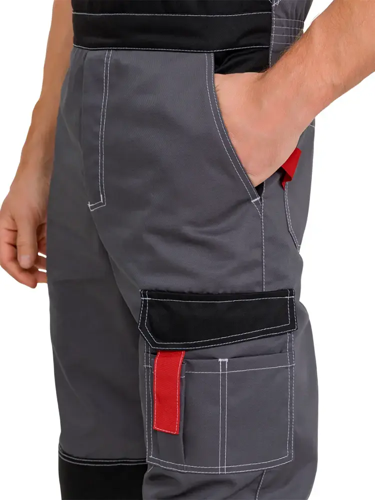 Полукомбинезон рабочий мужской летний RONTA PL207 темно-cерый, черный, красный