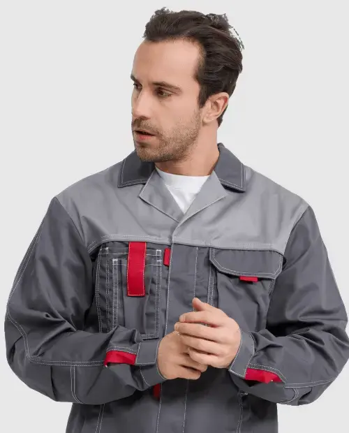 Куртка рабочая мужская летняя RONTA KR3080 темно-серый, светло-серый, красный