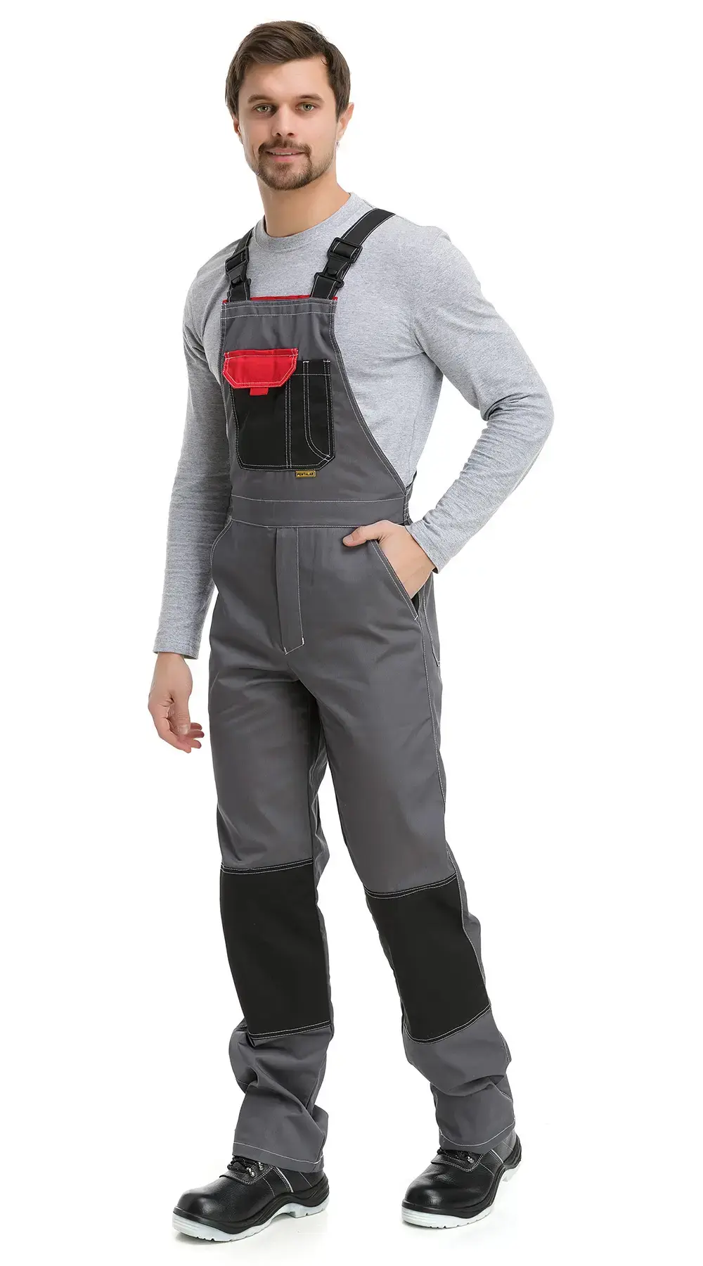 Костюм рабочий мужской летний RONTA KS212 с полукомбинезоном темно-серый, красный, черный