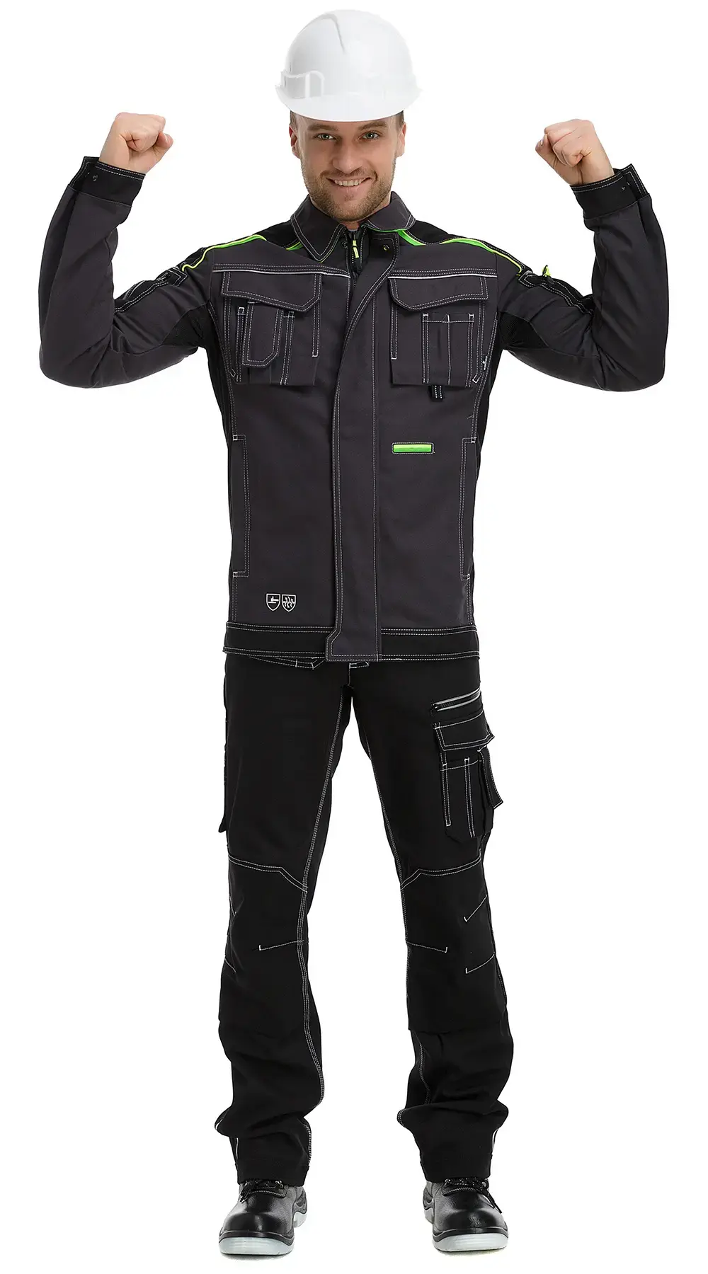 Куртка рабочая мужская летняя Техноавия "Стокгольм-Лайм" темно-серый, черный, лаймовый