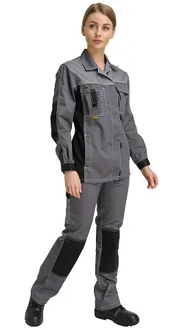 Костюм рабочий женский летний RONTA KS215 с полукомбинезоном темно-серый, светло-серый, черный