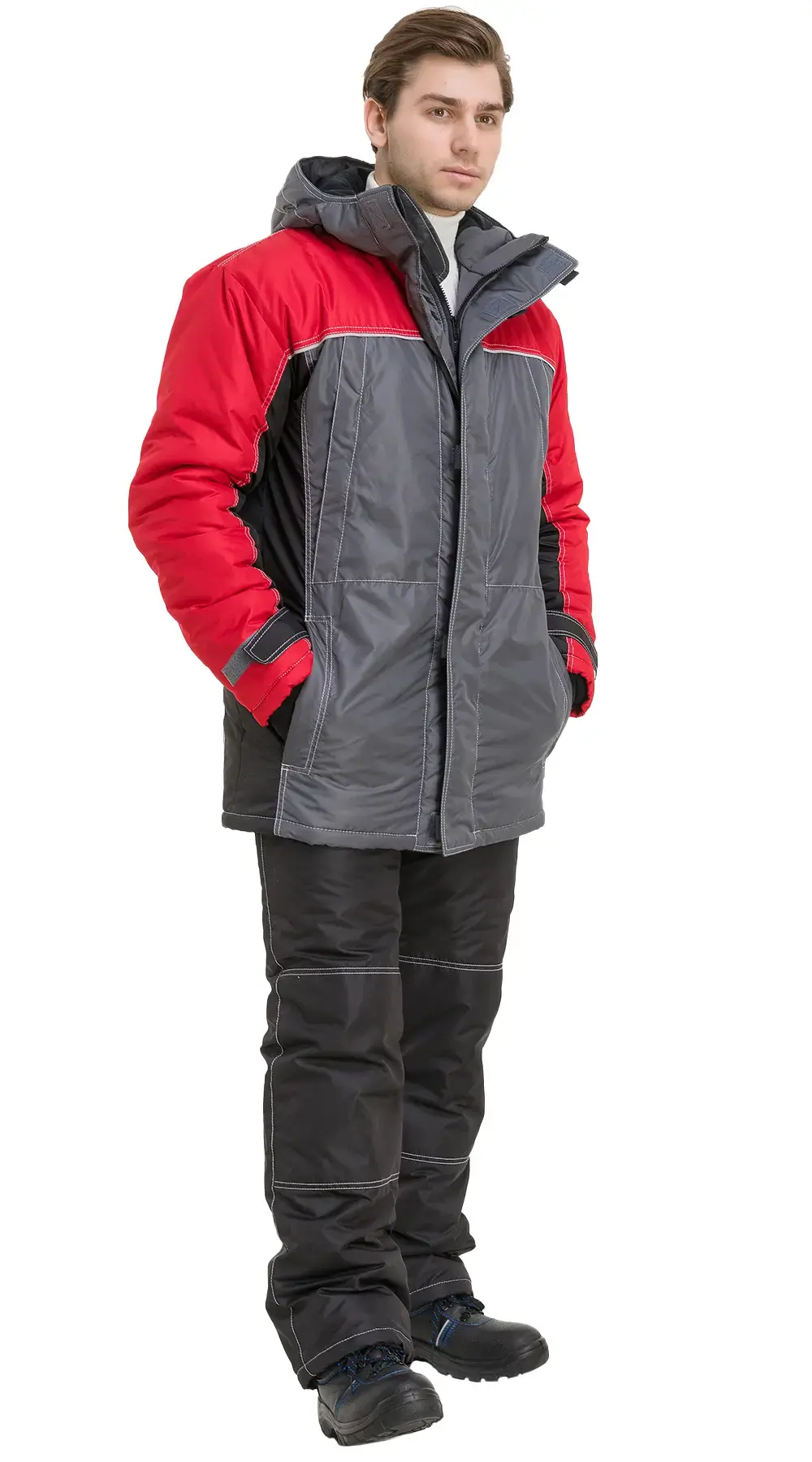 Куртка рабочая мужская зимняя утепленная RONTA KR930 темно-серая, черная, красная