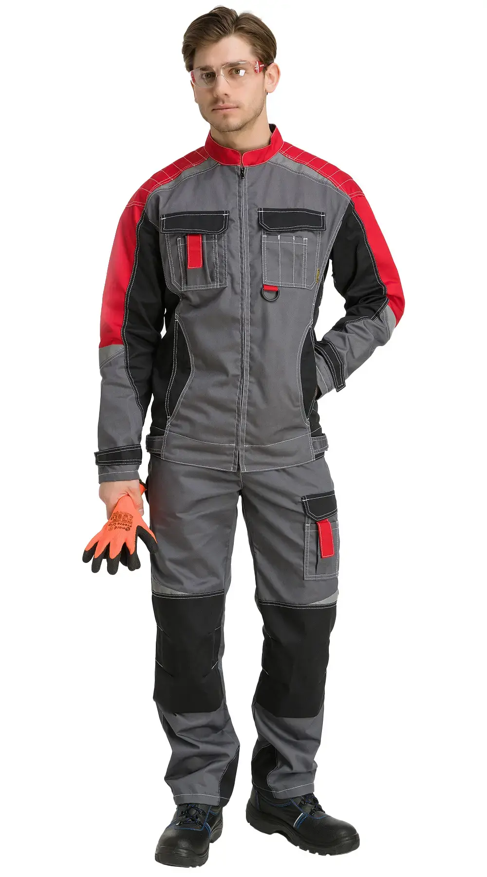 Костюм рабочий мужской летний RONTA KS206 с брюками темно-серый, черный, красный