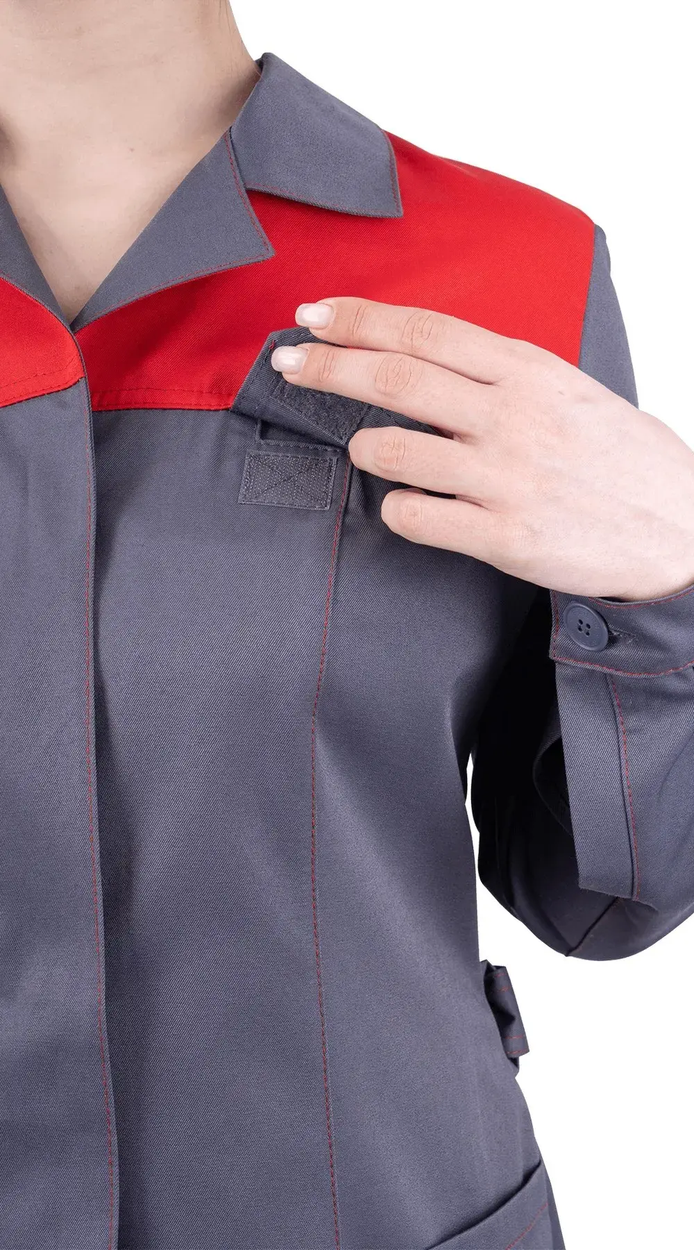 Халат рабочий женский летний RONTA HL8  темно-серый, красный