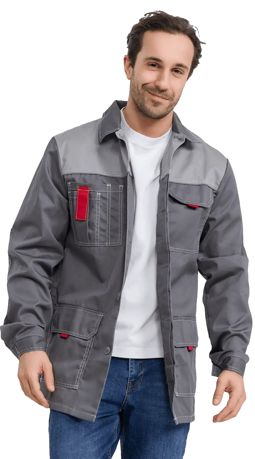 Куртка рабочая мужская летняя RONTA KR3090 темно-серый, светло-серый, красный