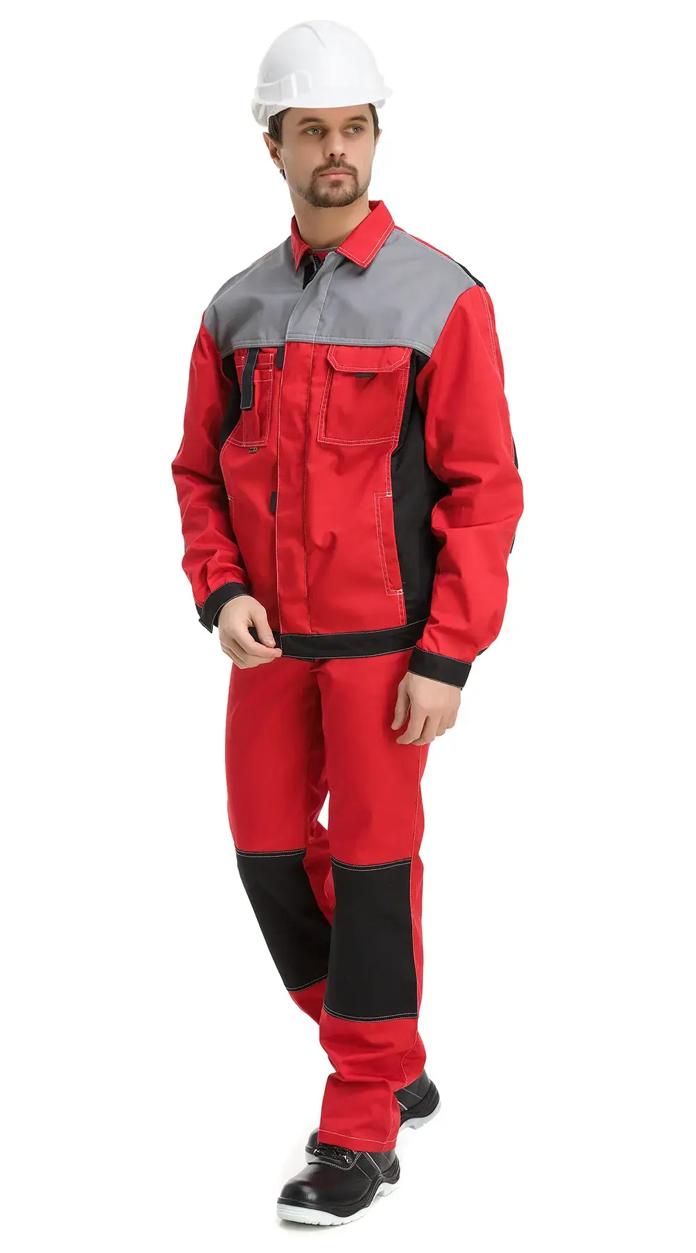 Костюм рабочий мужской летний RONTA KS212 с полукомбинезоном красный, серый, черный Костюм рабочий мужской летний RONTA KS212 с полукомбинезоном красный, серый, черный