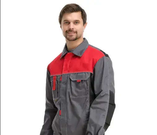 Костюм рабочий мужской летний RONTA KS212 с полукомбинезоном темно-серый, красный, черный