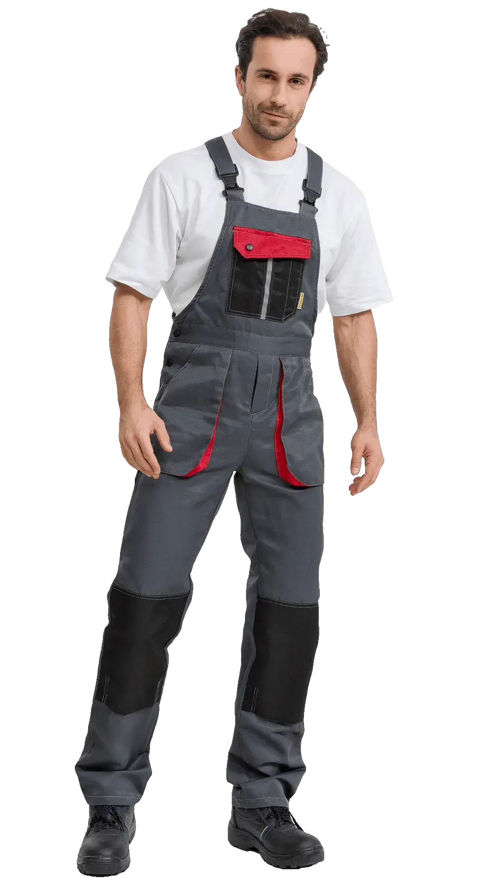 Полукомбинезон рабочий мужской летний RONTA PL818 темно-серый, черный, красный