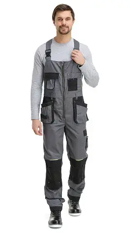 Полукомбинезон рабочий мужской летний RONTA PL205 темно-серый, черный, лаймовый