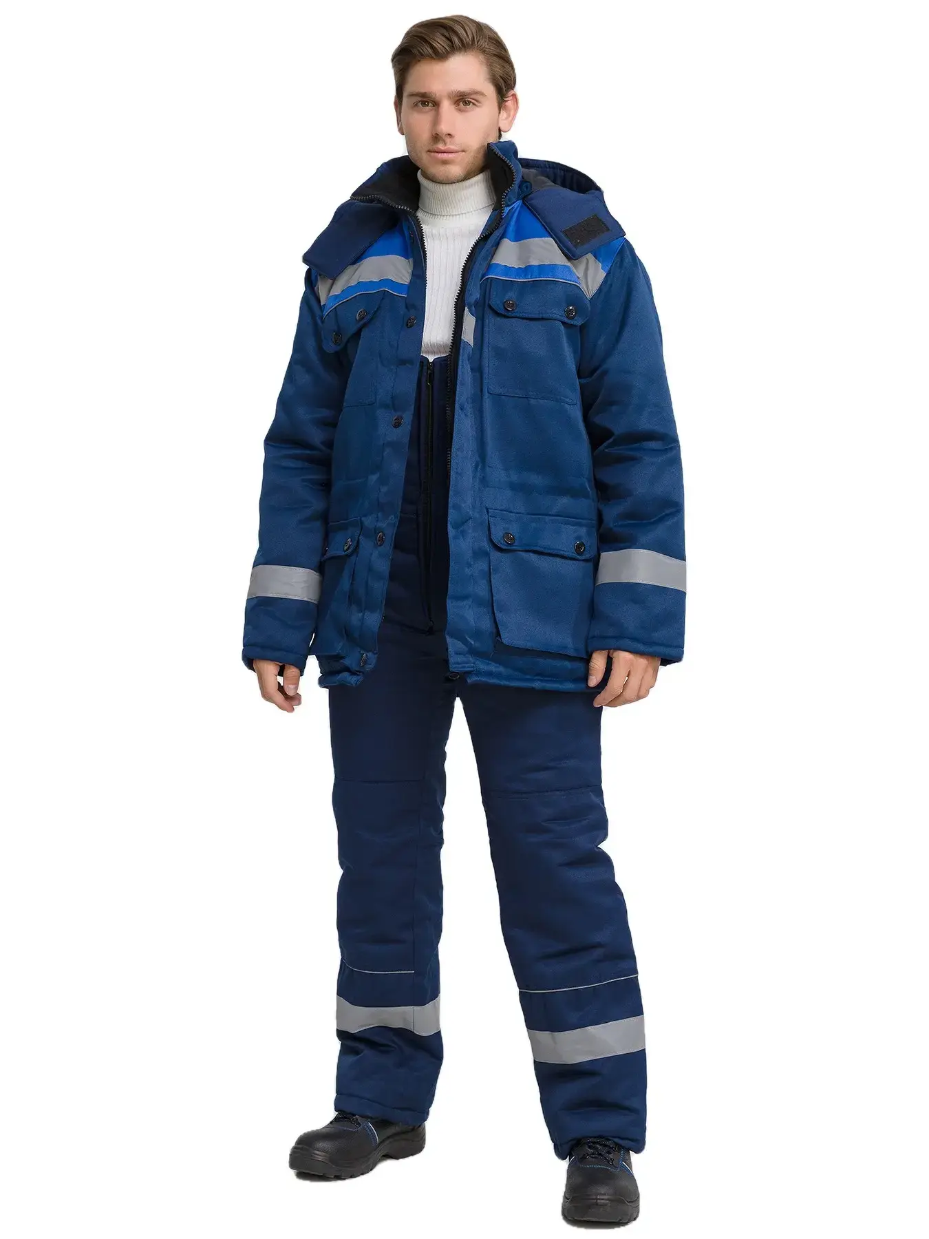 Костюм рабочий мужской утепленный зимний RONTA KS241 с полукомбинезом темно-синий, васильковый