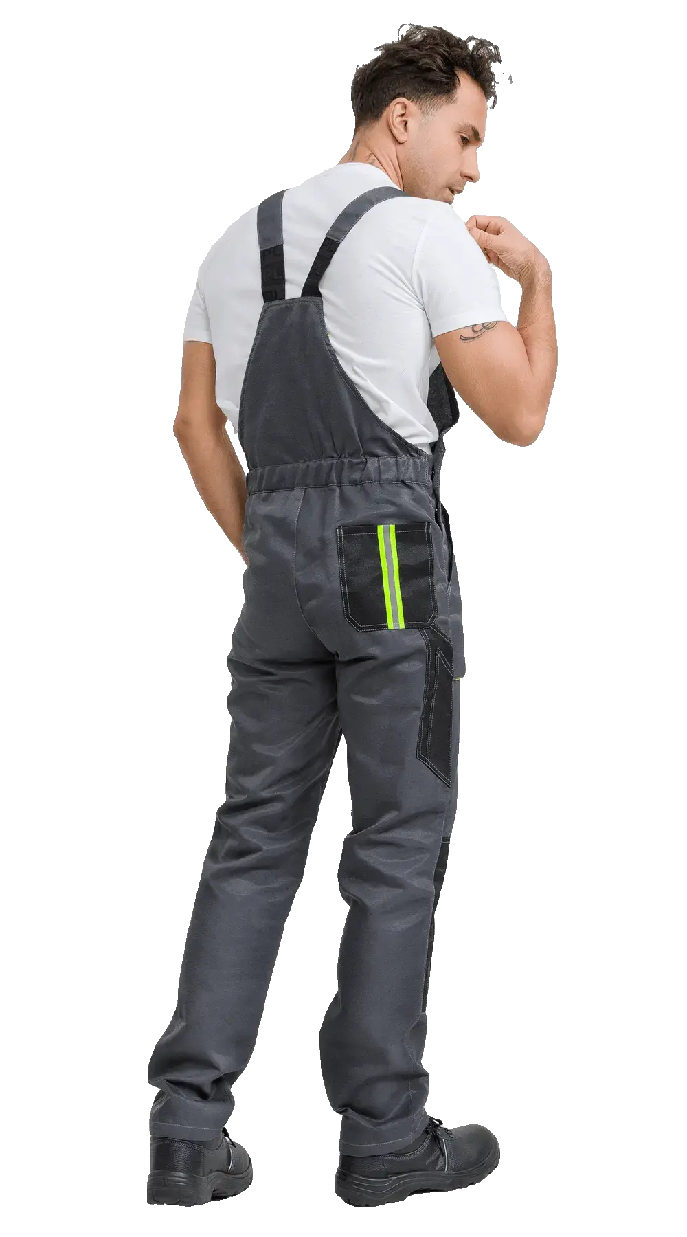 Полукомбинезон рабочий мужской летний RONTA PL818 темно-серый, черный, лаймовый