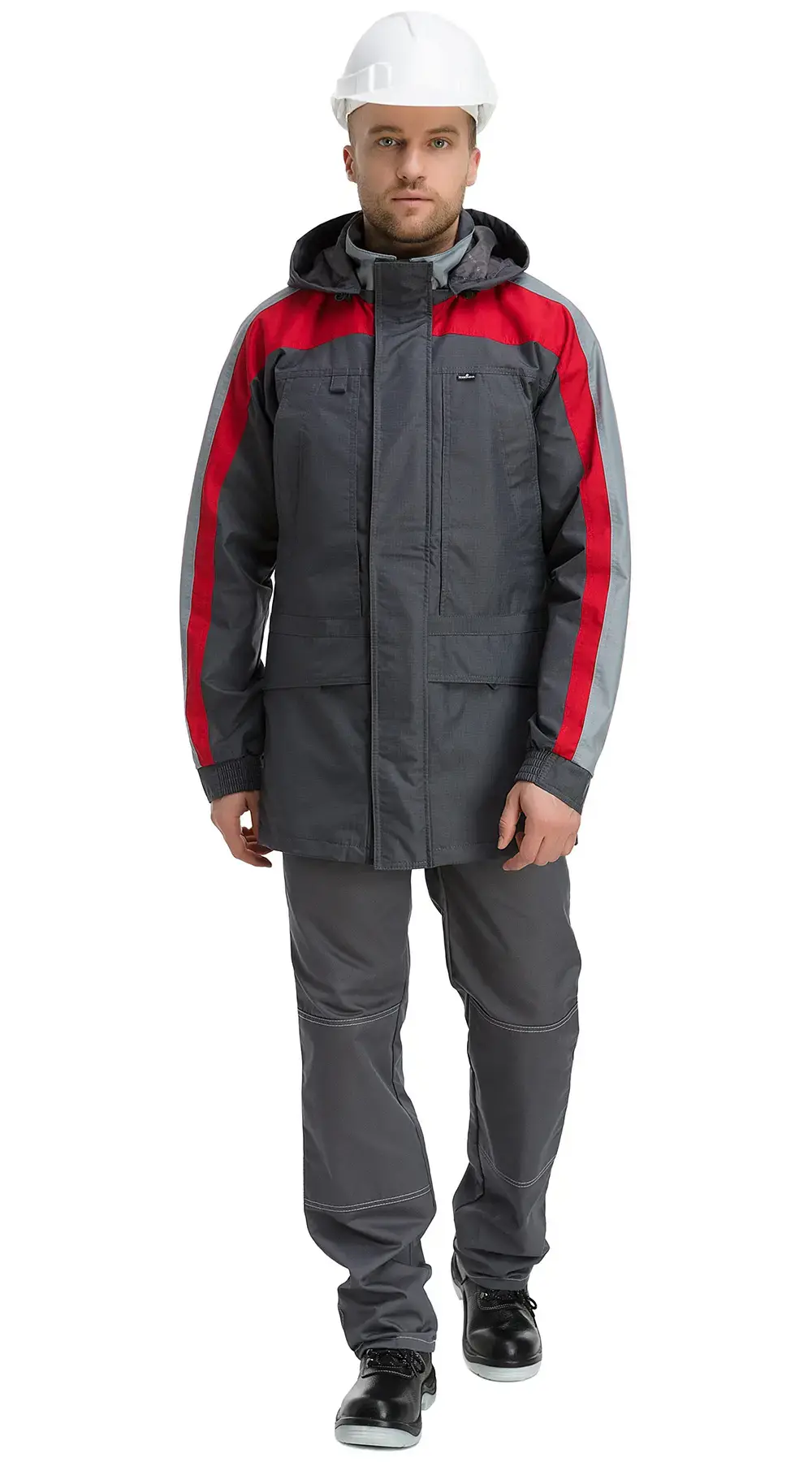 Куртка-ветровка рабочая мужская летняя Техноавиа "Реал" темно-серая, светло-серая, красная