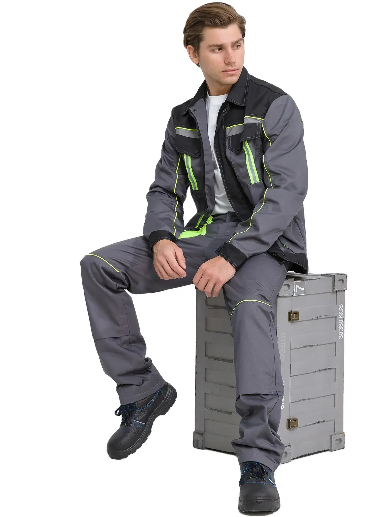 Костюм рабочий мужской летний RONTA KS806 с брюками темно-серый, черный, лаймовый