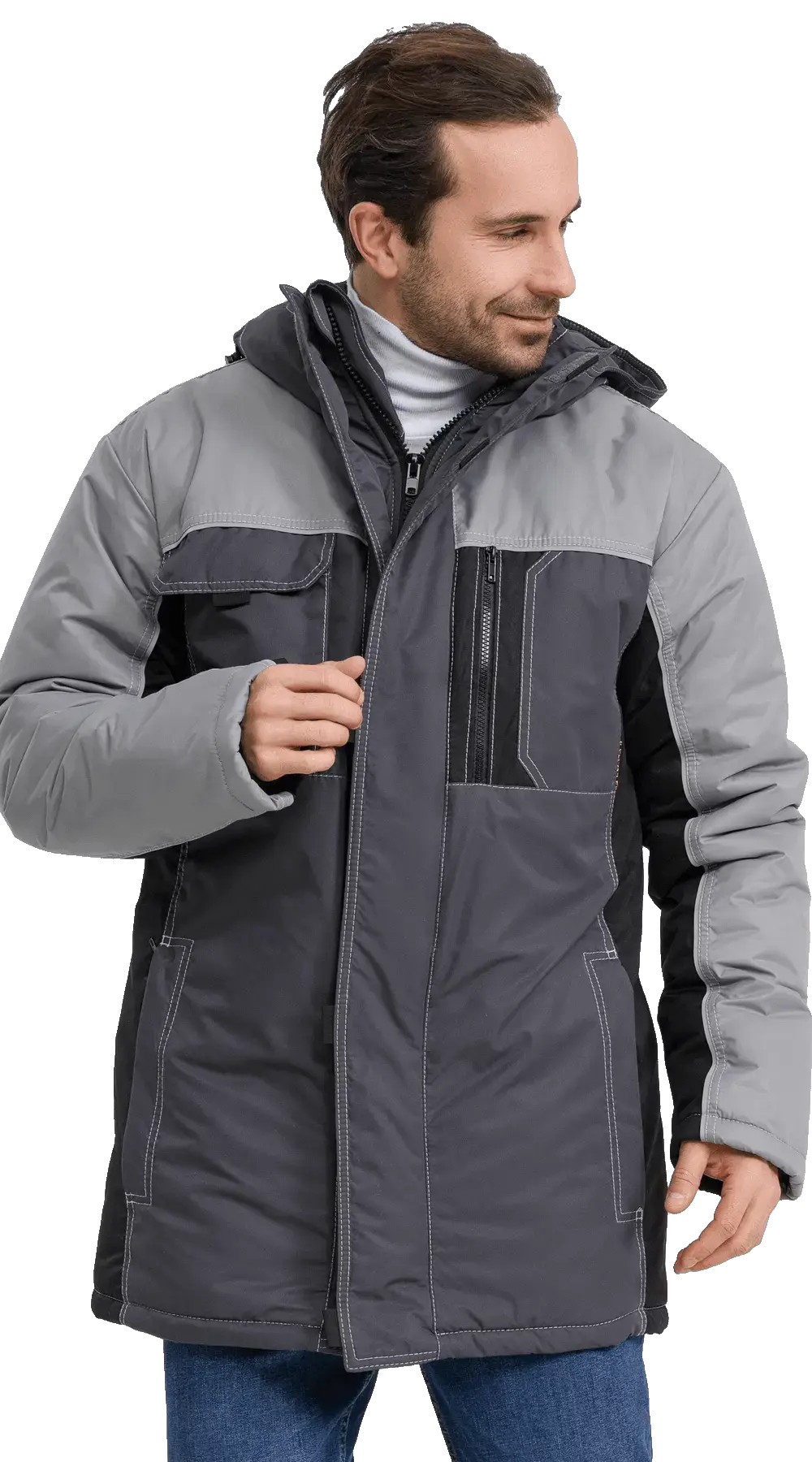 Куртка рабочая мужская зимняя утепленная RONTA KR615 MEMBRANE темно-серая, черная, светло-серая