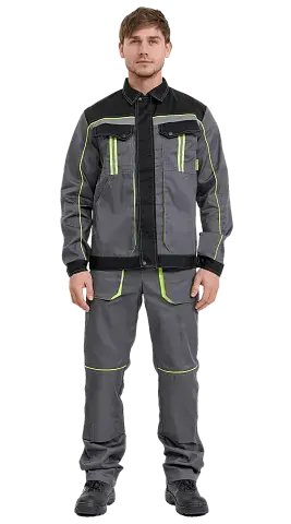 Костюм рабочий мужской летний RONTA KS818 с полукомбинезоном темно-серый, черный, лаймовый