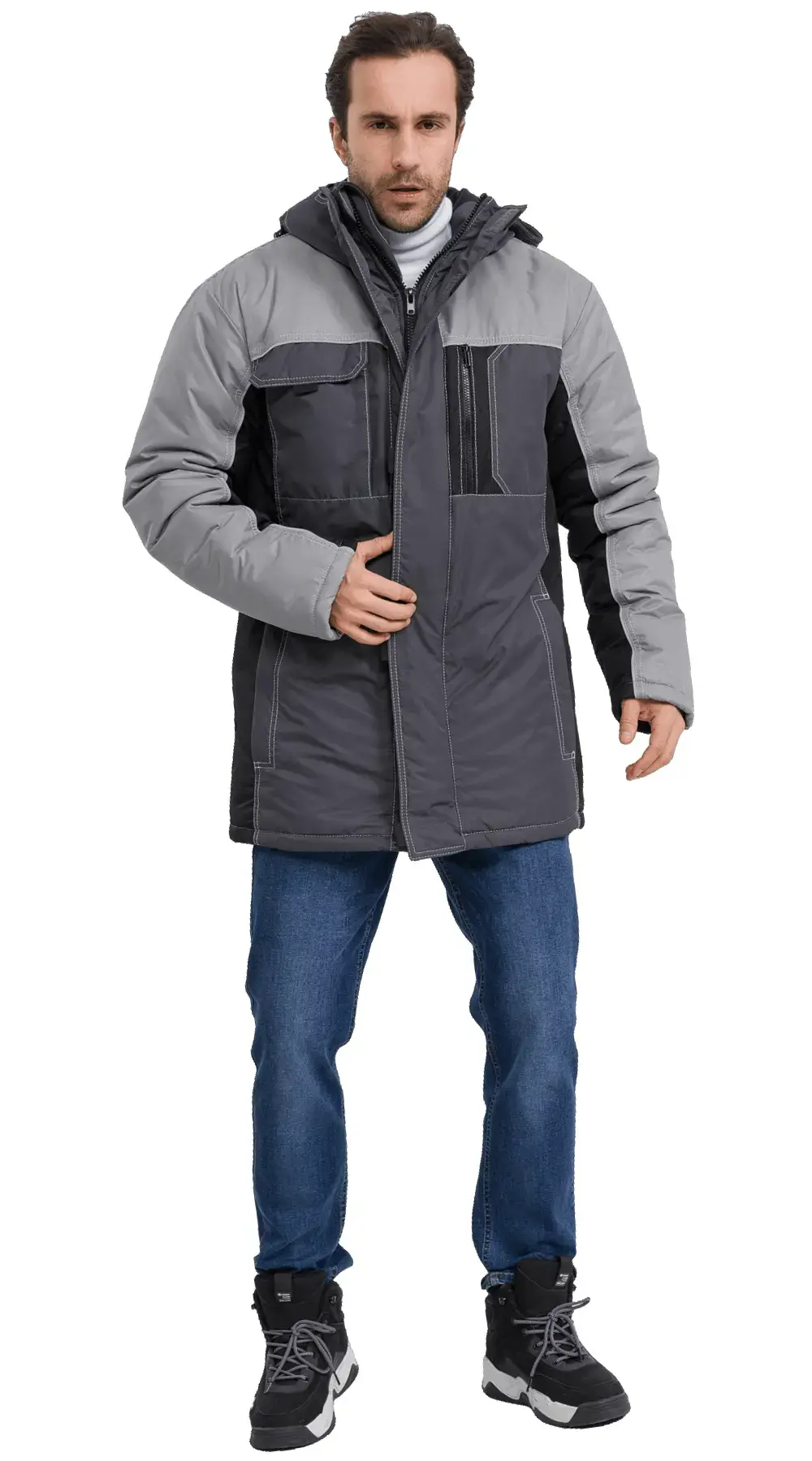 Куртка рабочая мужская зимняя утепленная RONTA KR615 MEMBRANE темно-серая, черная, светло-серая