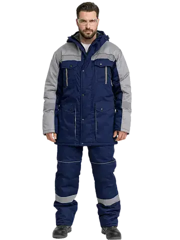 Костюм рабочий мужской утепленный зимний RONTA KS580 с полукомбинезом утепленный т.синий, св.серый