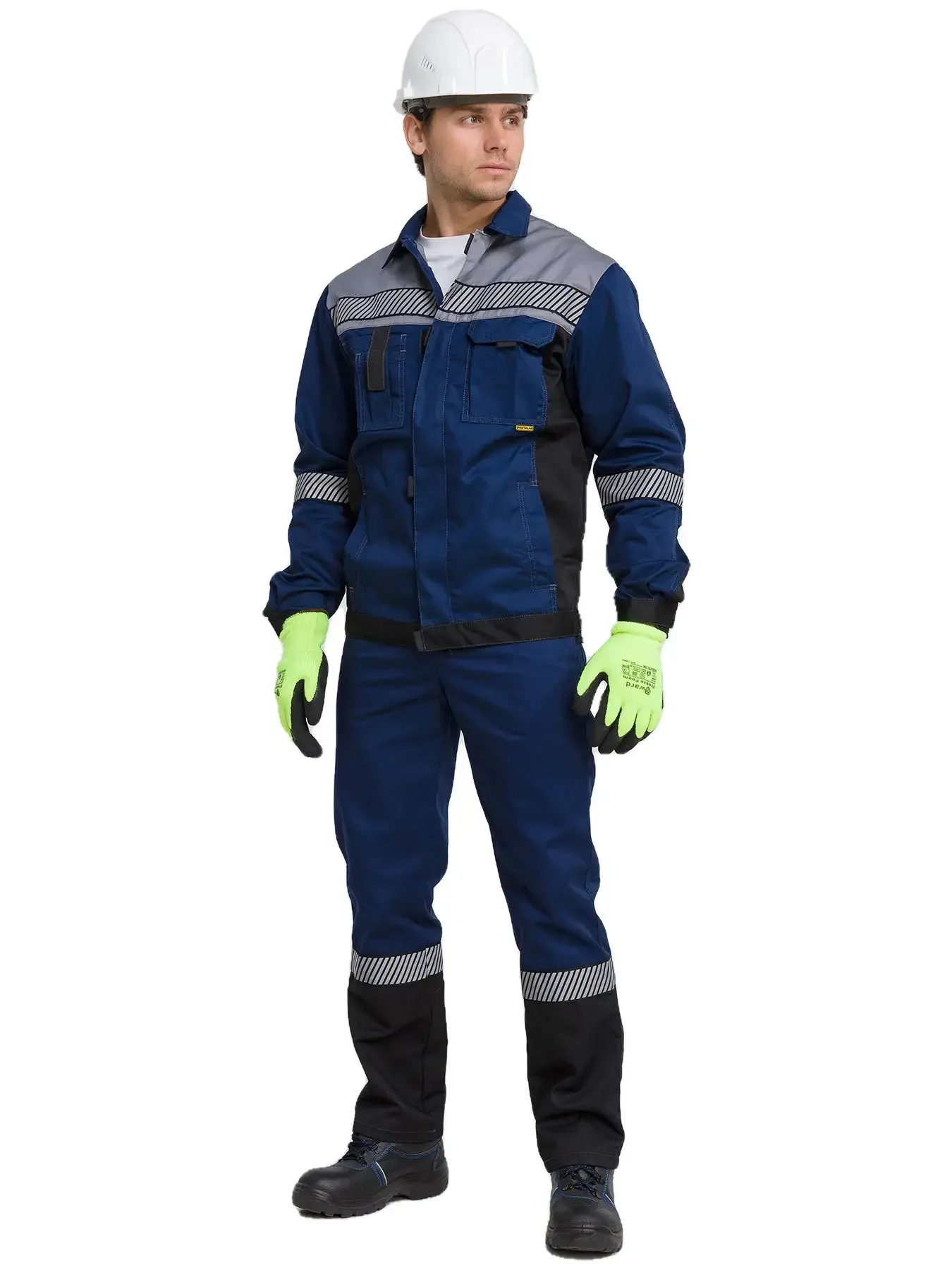 Костюм рабочий мужской летний RONTA KS262 с полукомбинезоном темно-синий, серый, черный