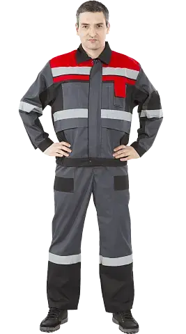 Костюм рабочий мужской летний RONTA KSVIVAT с полукомбинезоном светло-серый, черный, красный Костюм рабочий мужской летний RONTA KSVIVAT с полукомбинезоном светло-серый, черный, красный