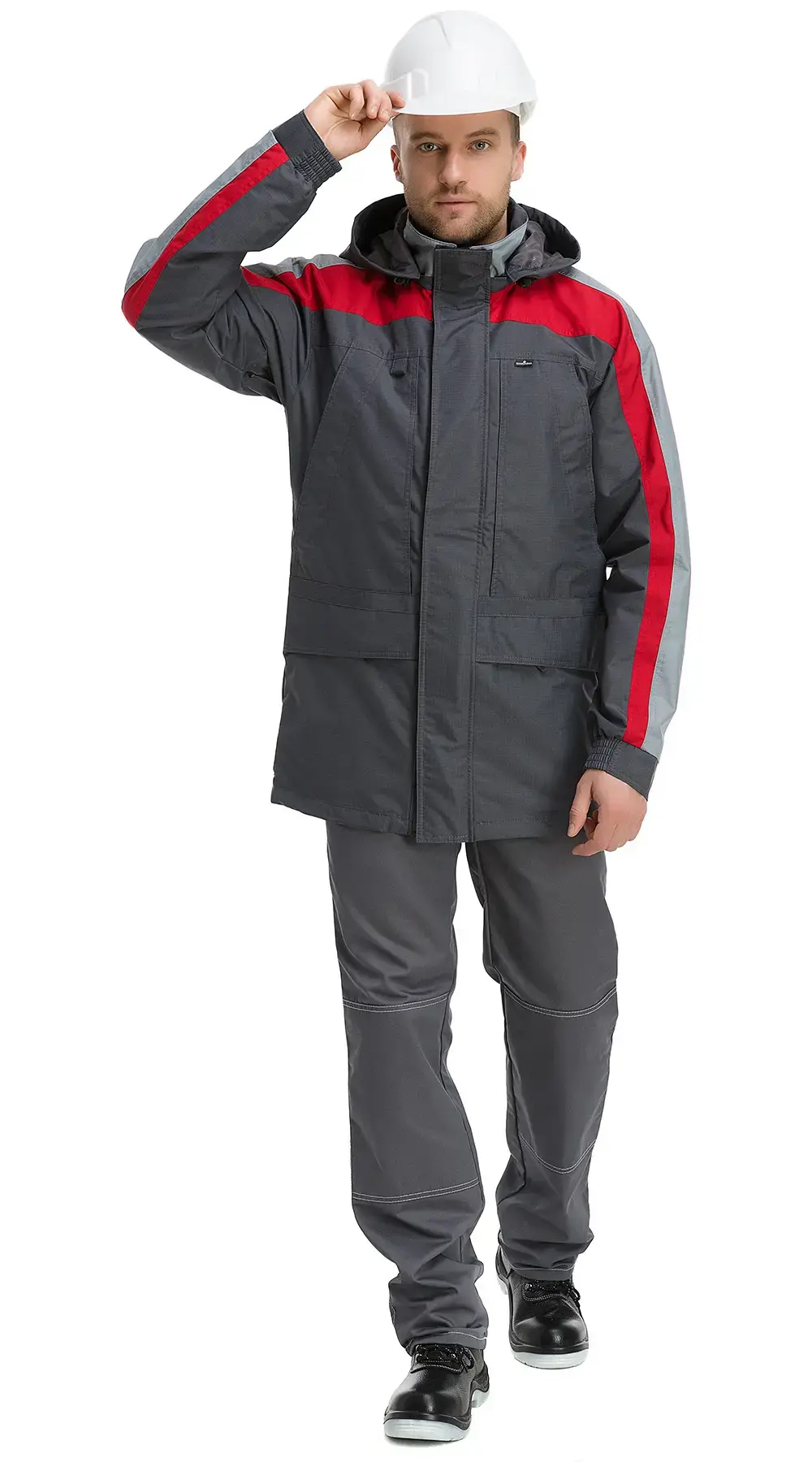 Куртка-ветровка рабочая мужская летняя Техноавиа "Реал" темно-серая, светло-серая, красная