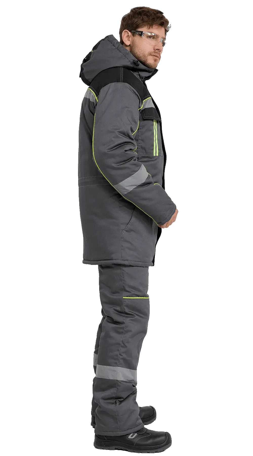 Костюм рабочий мужской утепленный зимний RONTA KS580 с полукомбинезоном т.серый, черный, лайм