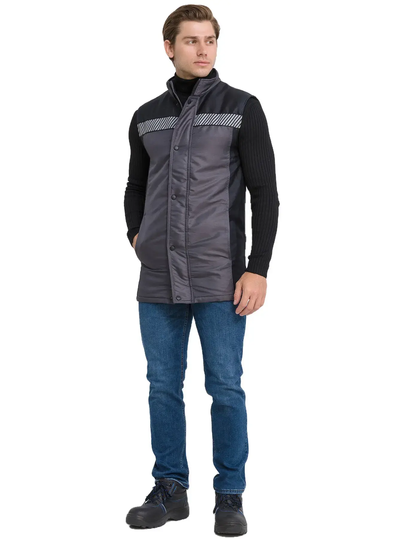 Жилет рабочий мужской утепленный зимний RONTA JT3085 темно-серый, черный