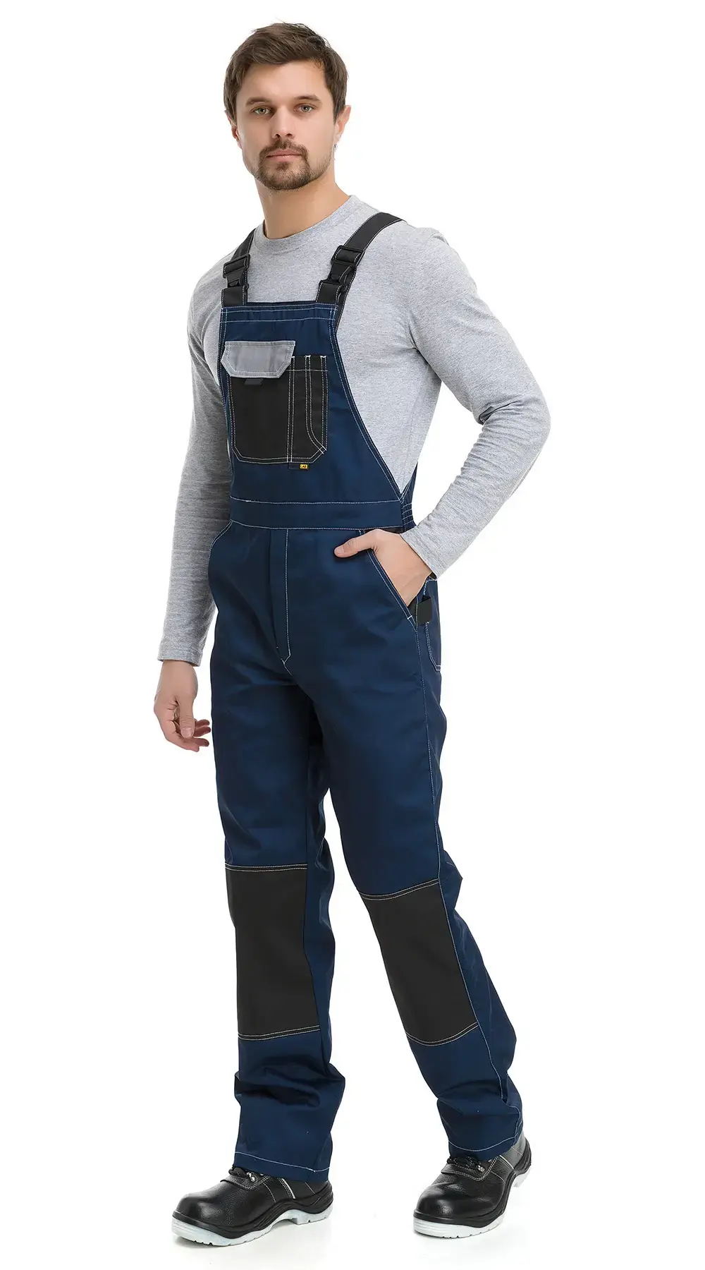 Костюм рабочий мужской летний RONTA KS212 с полукомбинезоном темно-синий, серый, черный