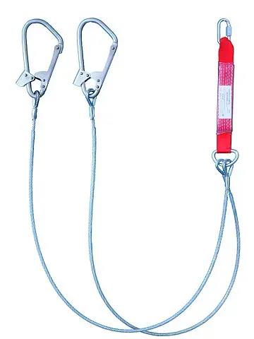 Двойной строп из мет.троса с амортизатором 2 м,с 2-мя большими монтажным и 1-ним соед-ым карабином