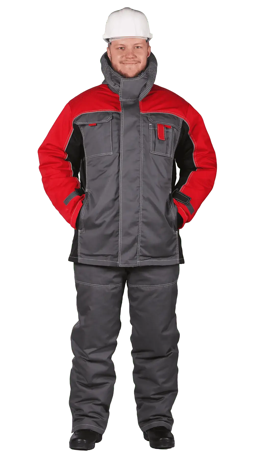 Костюм рабочий мужской утепленный зимний RONTA KS581 темно-серый, красный, черный