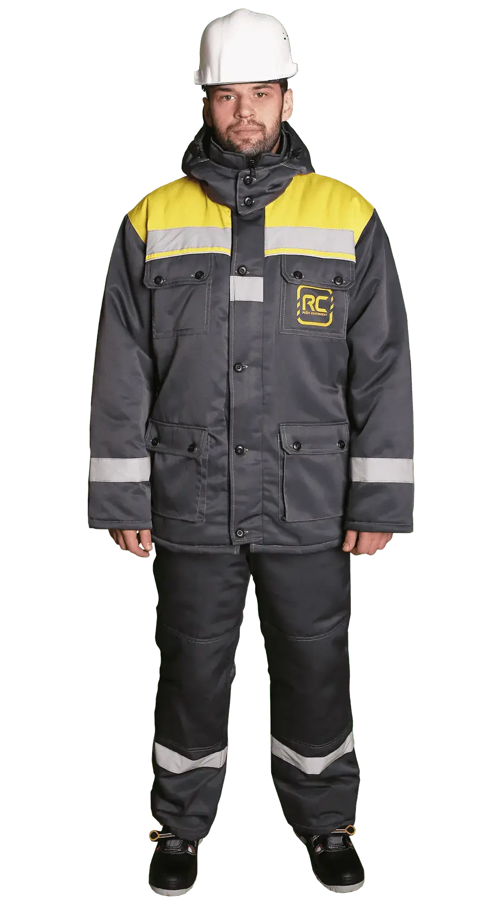 Костюм №1 Чикаго утепленный с полукомбинезоном (т.сер/желтый)