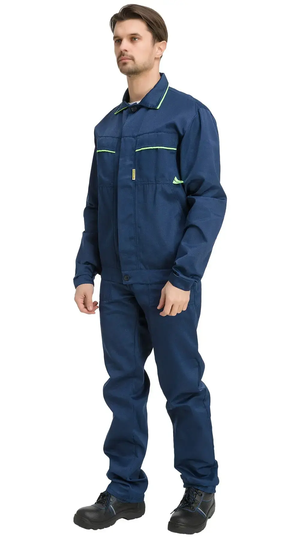 Костюм рабочий мужской летний RONTA KS622 с полукомбинезоном темно-синий, лаймовый