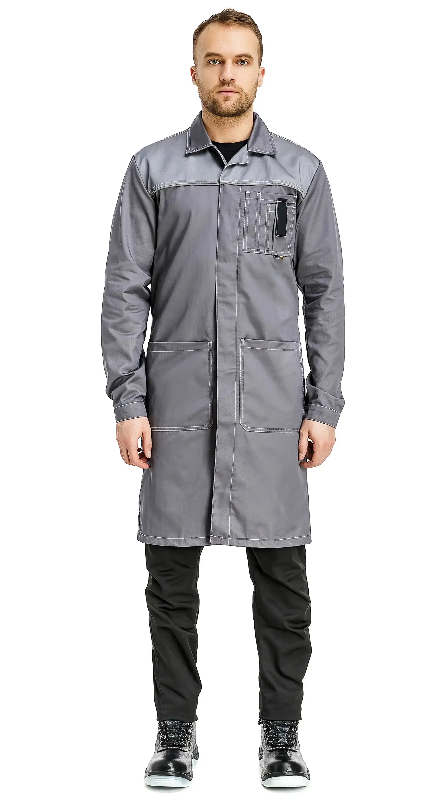 Халат рабочий мужской летний RONTA HL102 темно-серый, светло-серый/черный