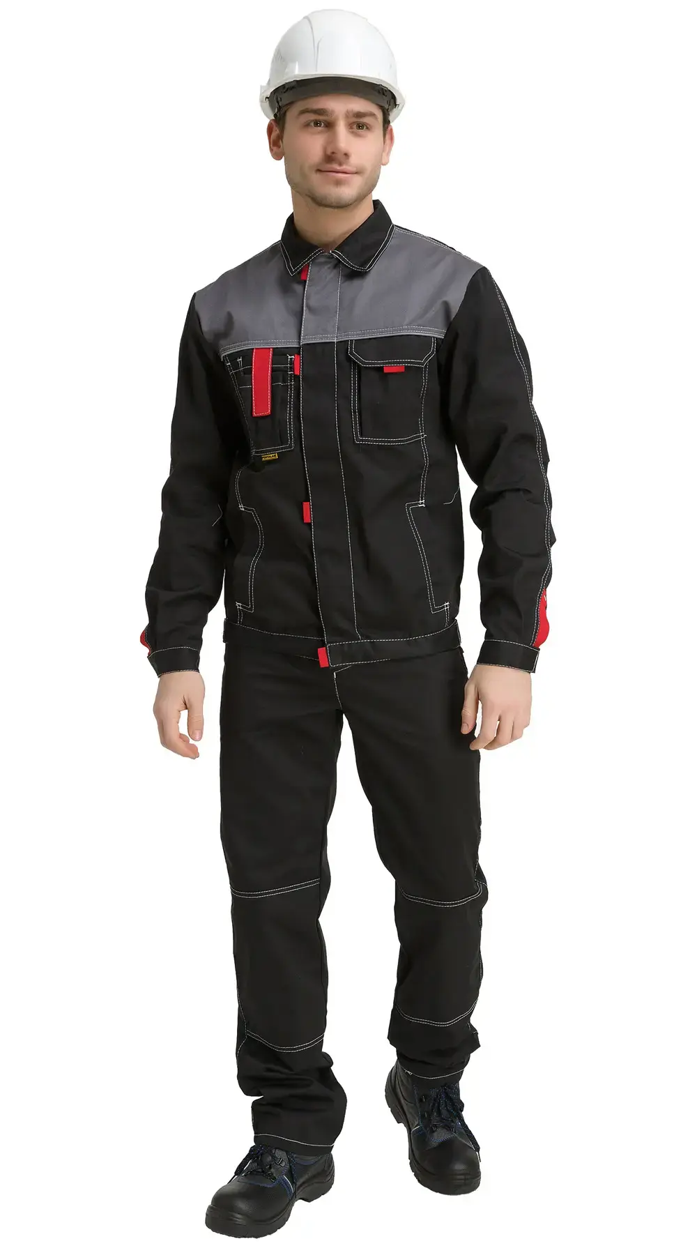 Костюм рабочий мужской летний RONTA KS212 с полукомбинезоном черный, темно-серый
